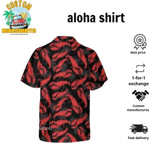 Tropical Lobster Hand Drawn Pattern Black Theme Custom Hawaiian Shirt