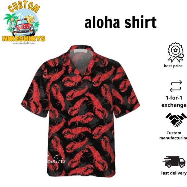 Tropical Lobster Hand Drawn Pattern Black Theme Custom Hawaiian Shirt