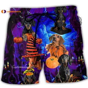 Magic Dachshund Halloween Theme on Hawaiian Shirt