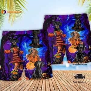 Halloween – Dachshund Never Mind The Witch Custom Aloha Hawaiian Beach Shorts