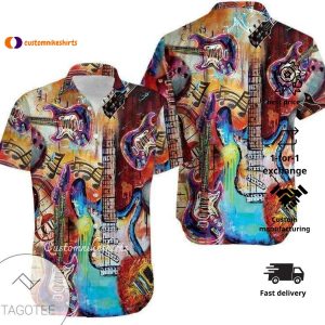 Hawaiian Shirt Featuring Colorful Guitar Art Perfect for Music Lovers