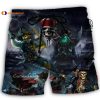 Pirate Skeleton And Thunder Trendy Aloha Hawaiian Beach Shorts 1