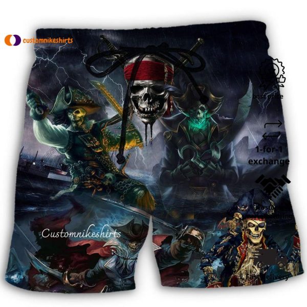 Pirate Skeleton And Thunder Custom Aloha Hawaiian Beach Shorts