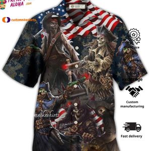 Multicolor Skeleton Guitar Print Short Sleeve Hawaiian Shirt