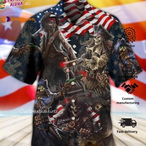 Pirate Skeleton Usa Flag Independence Day Hawaiian Shirt