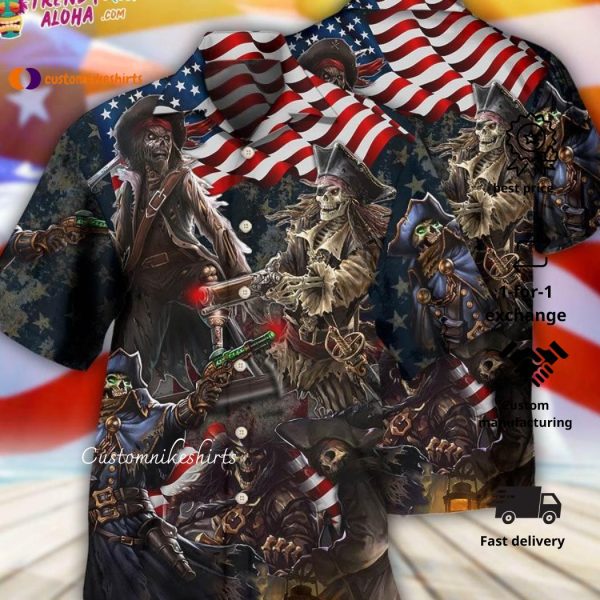 Pirate Skeleton Usa Flag Independence Day Hawaiian Shirt